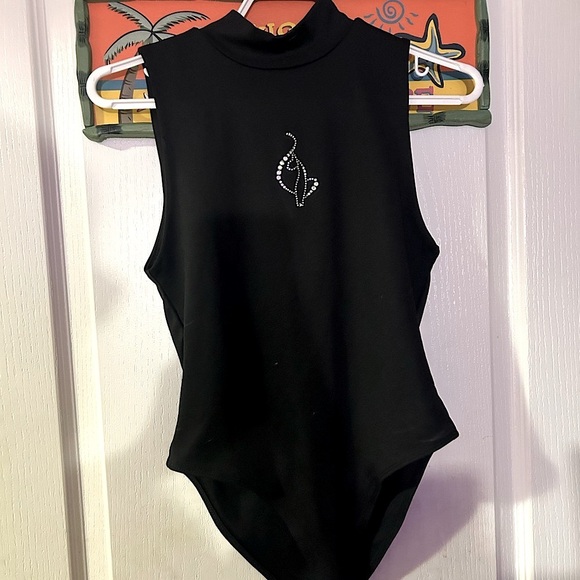 Baby Phat Black Sleeveless Bodysuit with Rhinestone Detail - Picture 3 of 6